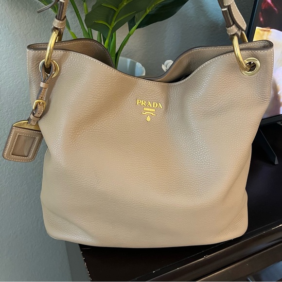 PRADA Beige Leather Hobo Shoulder Bag - Picture 2 of 14